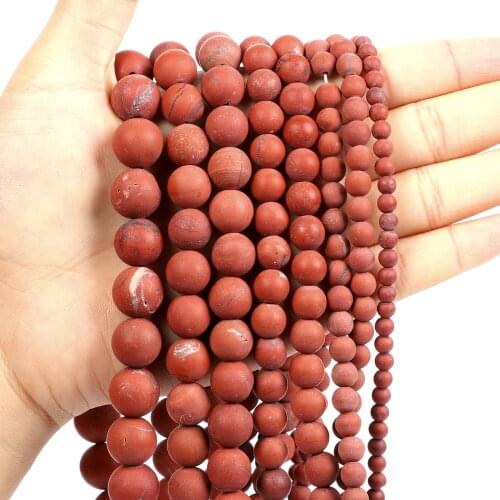 Natural Stone Beads Frosted Fossil Round Loose Beads for Jewelry Making Needlework Bracelet DIY 4-12 MM