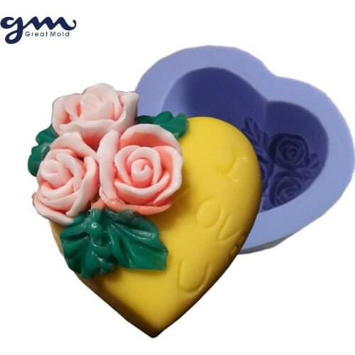 Heart Flower Soap Mold 3D Cake Chocolate Mold Aroma Gypsum Wax Molds Silicone Molds for Soap