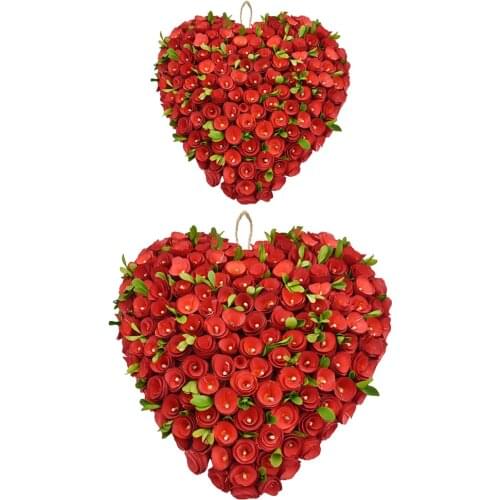 Valentine Wood Heart Wreath Red Garland Wedding Wall ing Decoration