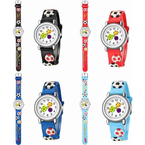 Childrens Quartz Watches Cartoon 3D Football Wristwatch Plastic Strap Casual Boys Sports Numeral Dial Watch Kids Clock