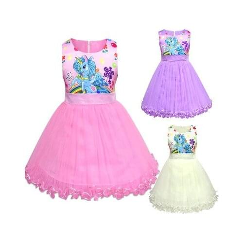 Print Unicorn Princess tutu Dress Sleeveless Baby Kids Birthday Party Gown Mesh lace Dresses Halloween Easter Costume