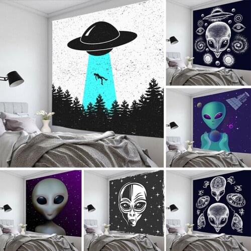 Hippie UFO Tapestry Wall Hanging Beach Camping Mat Home Bedroom Decor Tarot Cards Decoration Mural Aesthetic Room Decor Tapiz