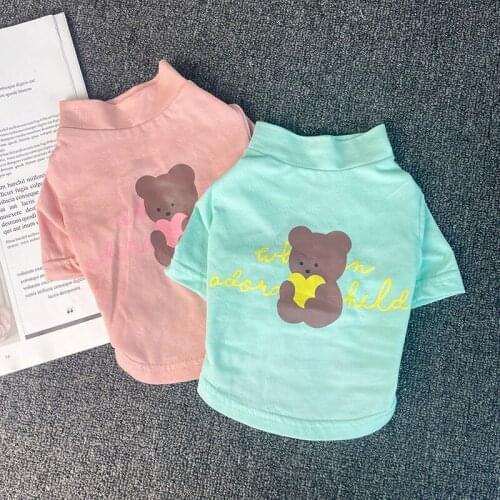 Cotton Clothes for Small Medium Dogs Sweet Bear Print Pet Dog Tshirt Summer French Bulldog Vest Corgi Schnauzer Yorkie Clothing