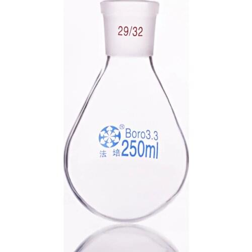 Flask eggplant shape,short neck standard grinding mouth,Capacity 250ml and joint 29/32,Eggplant-shaped flask