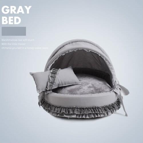 Coral velvet kennel beautiful dog bed lace round bed comfortable kennel overall removable and washable