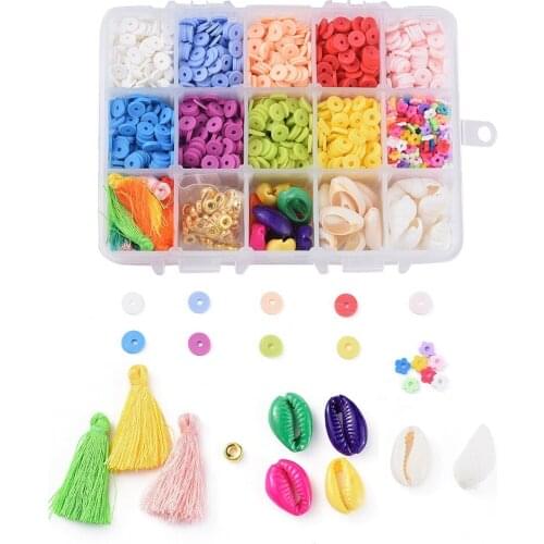 Polymer Clay Beads Mixed Color Shell Tassel Round Spacer Beads for Diy Jewelry Making Bracelet Accessories Combination Boxed