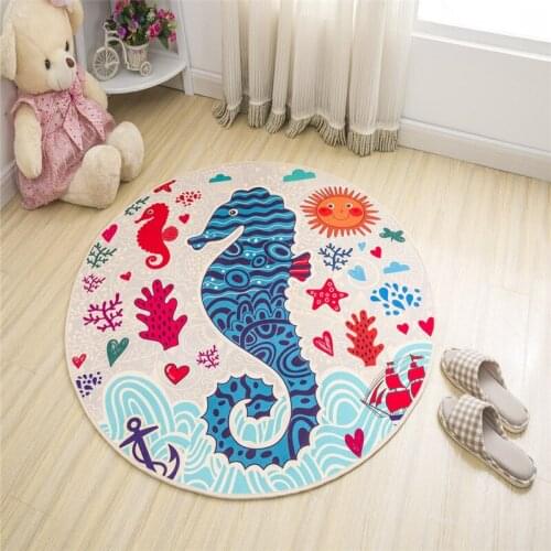 Zeegle Cartoon Printed Round Carpet For The Bedroom Anti-slip Child Room Rug Baby Crawling Mats Washable Microfiber Floor Mats