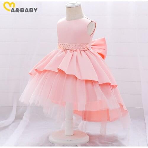 Ma&Baby 1-6Y Toddler Kid Girls Dress Tutu Party Wedding Birthday Dresses For Girl Pearl Lace Bow Children Dress DD43