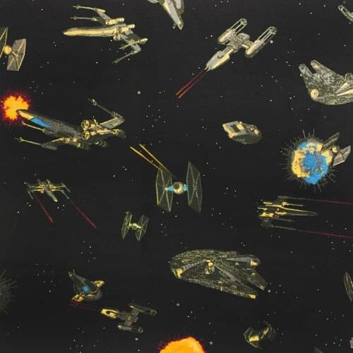 Fashion 100% Cotton Fabric Black Aircraft Pattern Spacecraft Digital Print Sewing Material Diy Home Patchwork Dress Clothing