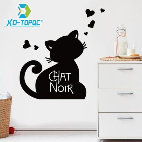 Cute PVC Removable Blackboard Bulletin Message Black Board Stickers Cartoon Lovely Chalkboard Cat Patternl Sticker Free Shipping