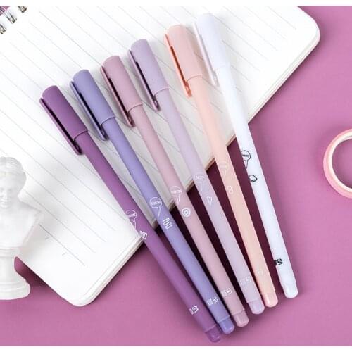 6P Gradient Color Shell Gel Pen Set Creative Black Ink Needle 0.5 Writing Handle Pen Kawaii Student Gift Office School Supplies