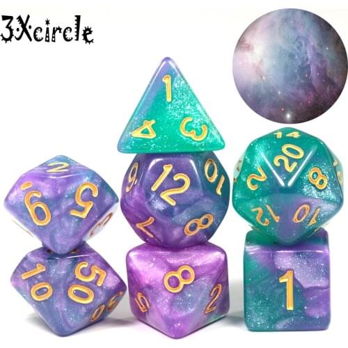 Hot Sale!15 Color Creative Universe Galaxy Dice Set of D4-D20 with Mysterious Royal Glitter Powder Amazing Effect for DND RPG