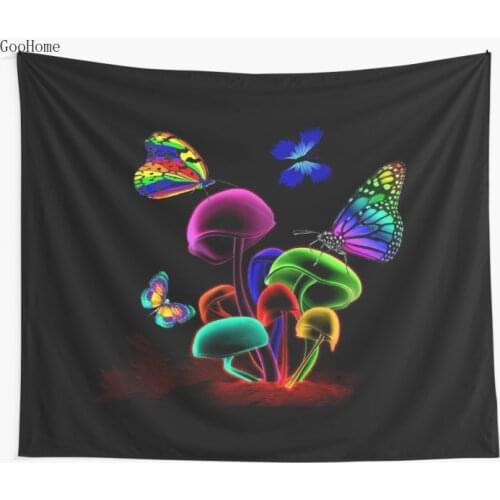 WORLD GLOWING MUSHROOMS Wall Tapestry Beach Towel Polyester Blanket Yoga Shawl Mat
