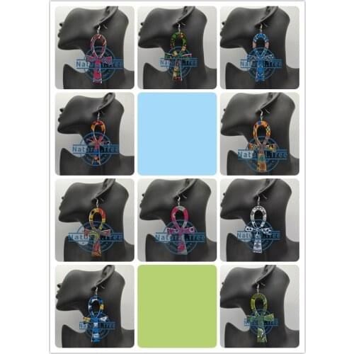 Newest Printing Ankh Wooden Earrings can mixed 10 colors