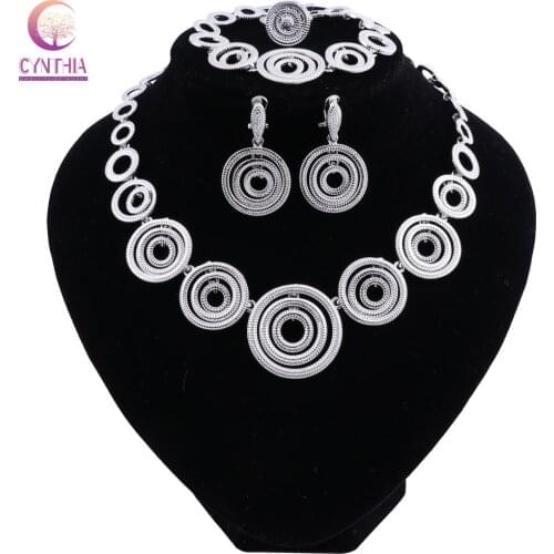 New Handmade Dubai Silver Plated Jewelry Sets Fashion Nigerian Wedding African Beads Jewelry Sets Costume Dubai For Women