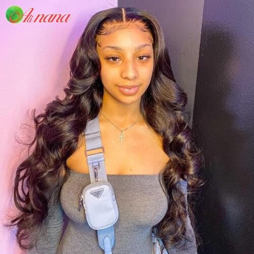 Alinana Pre-Plucked 180% Density Body Wave Lace Frontal Wig With Baby Hair Remy Transparent Lace Part Front Human Hair Wigs