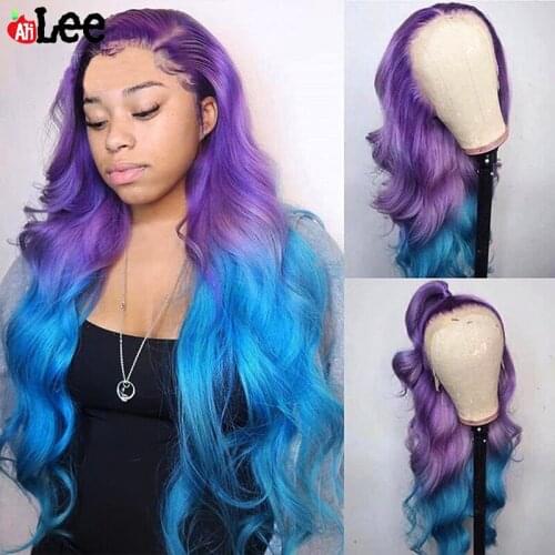 Colored Human Hair Wig Blonde Wig Blue Purple Lace Front Wig Peruvian Hair Wigs Transparent Lace Wigs Body Wave Lace Front Wig