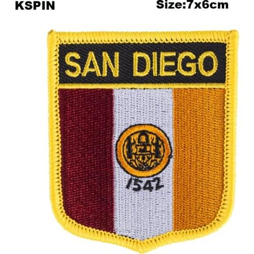 San Diego Shield Shape Flag patches embroidered flag patches national flag patches for Cothing DIY Decoration