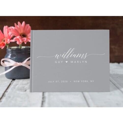 Personalize gray Wedding Guest Book, custom names date Heart Guestbook Wedding Sign In Book ,Simple Guest Book photo albums