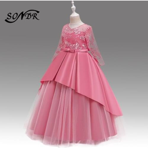 Embroidery Tiered Flower Girl Dress HT208 Sparkling Beading Elegant Communion Gowns Pattern Lace Girls Princess Ball Gowns
