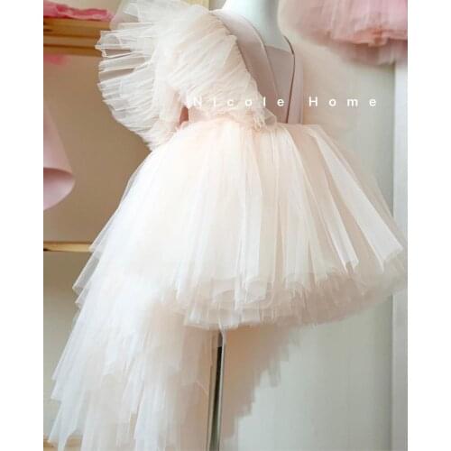 1st Birthday Dress Wedding Party Girls Dress Ruffle Sleeve Elegant Princess Kids Dresses For Girl Lace Teenage Girls Gowns 1-14Y