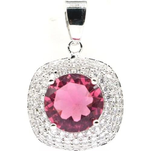 27x18mm Luxury Created Square Pink Tourmaline Violet Tanzanite Bright Zircon For Ladies Dating Silver Pendant