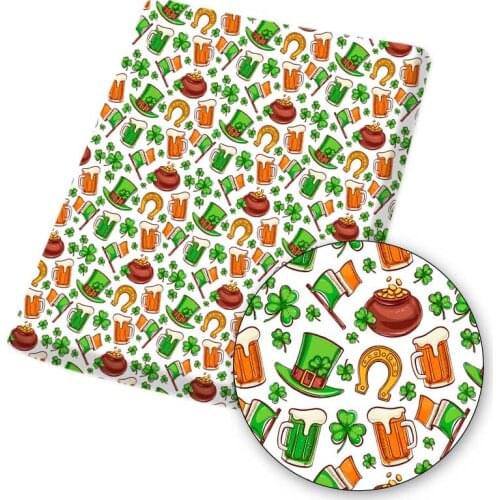 St. Patricks Day Polyester Cotton Fabric Green High Hat Printed Fabric DIY Sewing Home Textile Garment Material 45*150cm 80g