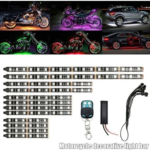Spot 12pcs RGB Glitter Strip Light Bar Decorative LED Neon Lamp for Motorcycle M8617