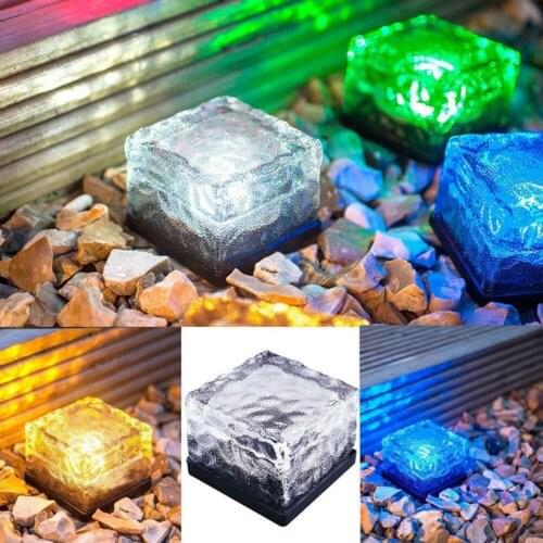 RGB Solar Power LED Light Outdoor Waterproof Ground Crystal Glass Ice Brick Lawn Yard Deck Road Path Garden Security Lamp
