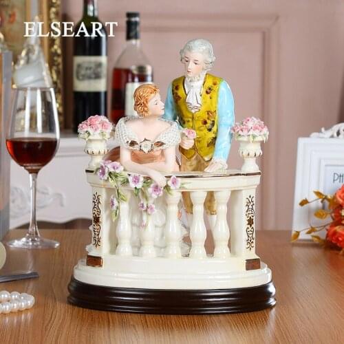 Luxury European style beauty lady with man ceramic ornaments high qulity painted porcelain ornament home decoration