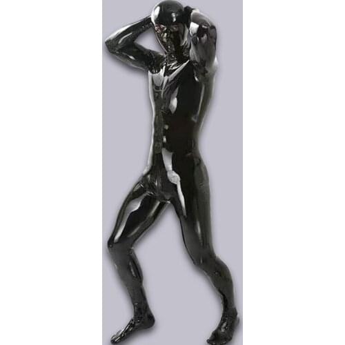Sexy Men Shiny Full Body Cover Bodysuit PU Latex U Convex Pouch Jumpsuit Sexy Lingerie Sexy Tight Gay Wear Plus Size With Glove