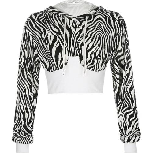 New Harajuku Gothic Zebra Pattern Patchwork Sweatshirt Female Autumn Punk Sweatshirts Vintage Loose Long Sleeve Tops
