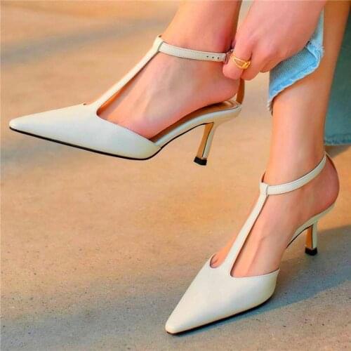 Sexy Party Pumps Womens Cow Leather T Strap Slim Heel Mary Janes Sandals Party Shoes Nightclub 34 35 36 37 38 39 40