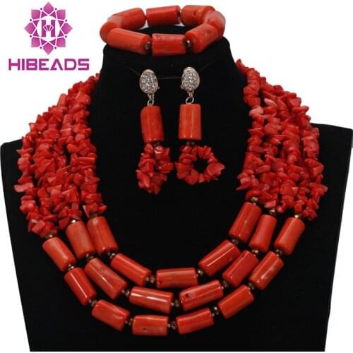 Free Shipping! 2020 Unique African Coral Beads Jewelry Set Nigerian Wedding Beads Jewelry Set Bridal Coral Jewelry CNR611
