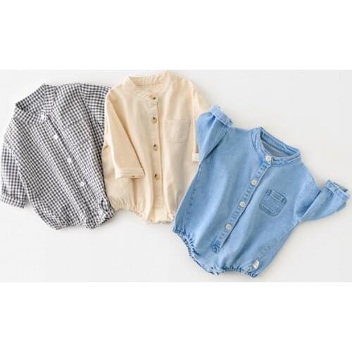 Spring Kids Cowboy Boy Girl Rompers Infant Baby Stripe Boy Girl Newborn Rompers Clothes Baby Boy Girl Pure Color Rompers