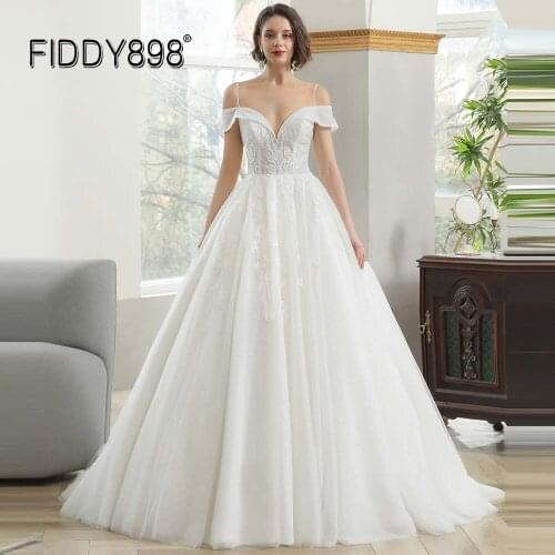 FIDDY898 Elegant Vintage Wedding Dress for Bride vestido de novia A-line Woman Gown Bridal White Dresses robe mariage