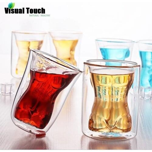Funny Beauty Muscle Man Beer Glass Cup Double Layer Wall Glasses Wine Whiskey Vodka Shot Glass Valentine Tumbler Glassware Gift