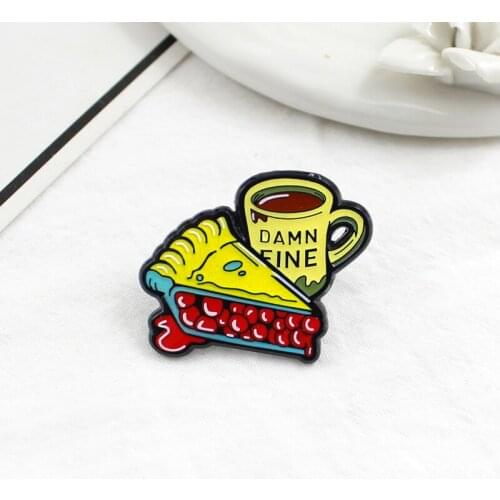 Yellow pizza and coffee Enamel Brooch Denim Jacket Pin Buckle Shirt Badge Fashion gift for Best friend Jewelry Girls & Boys
