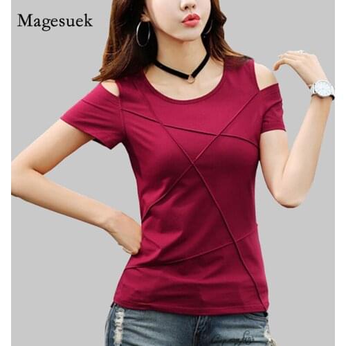 2021 Summer Fashion Plus Size T-Shirt Off Shoulder Short Sleeve O Neck Tee Shirt Women Solid Color Casual TShirt Blusas 3022 50