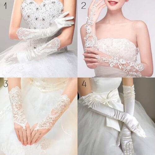 Women Lace Mesh 3D Flower Pattern Gloves Ladies White wrist gloves Large Bow Knot Marriage Glove Party Cosplay Accessories