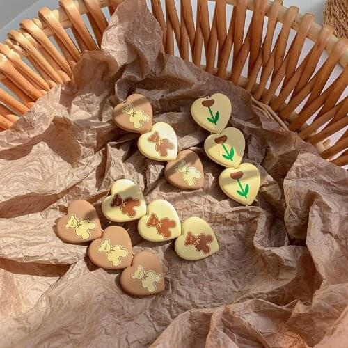 2021 Korean Heart Bear Flower Acrylic Chocolate Color Hair Clips Hairgrips for Women Girls Barrette Headwear Hair Accessories