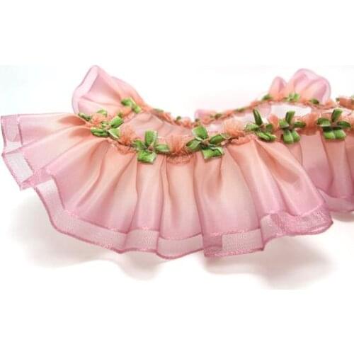 1 5/8 Inch Mauve Ombre Pleated Printed Polyester Ribbon with Woven Rosette Trim|Headband Supplies|Hair Embellishment