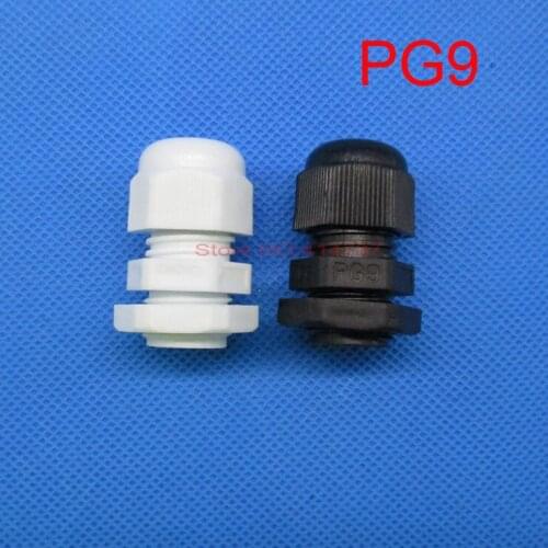 100pcs/lot Waterproof Cable Connector PG9 White or Black Cable Gland 4-8mm Cable Range
