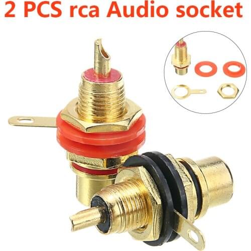 2pcs RCA Female Socket Connector Chassis Panel Mount Adapter Audio Terminal Plug Black+ Red HiFi Audio Connecter AV Plugs