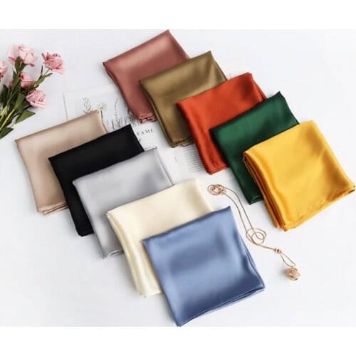 2021 Fashion Silk Hijab Scarf Women 70cm*70cm Luxury Brand Foulard Square Neck Scarfs For Ladies Bandana Solid Scarves