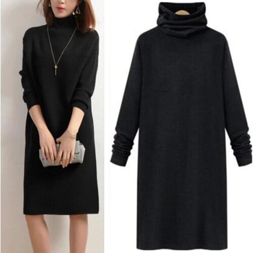 2020 Winter women Turtleneck Dress Autumn Thinckening warming Long Sleeve Dress Casual office Black gray Dress plus size S- 6XL