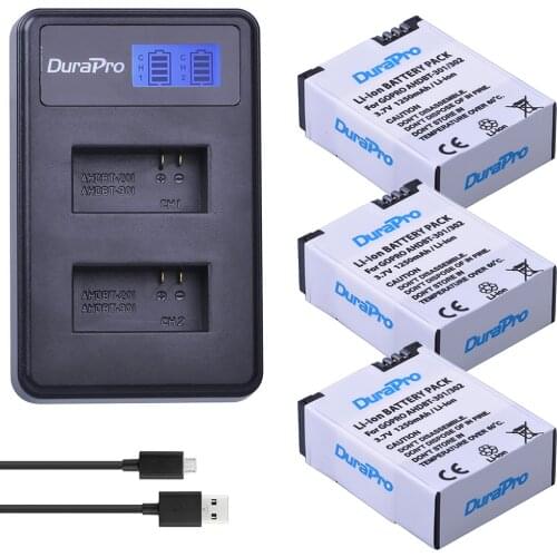 3pc 1250mAh AHDBT-301 AHDBT-302 Rechargeable Battery + LCD USB Charger for AHDBT 301 302 Gopro Hero 3 Hero 3+ Go Pro Hero 3