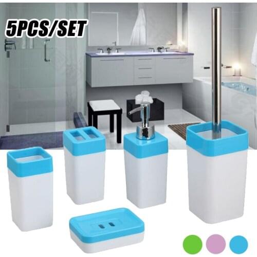 5Pcs/Set Bathroom Toiletries Toothbrush Cup Toilet Brush Holder Soap Dish Lotion Bottle Combination Home Supplies
