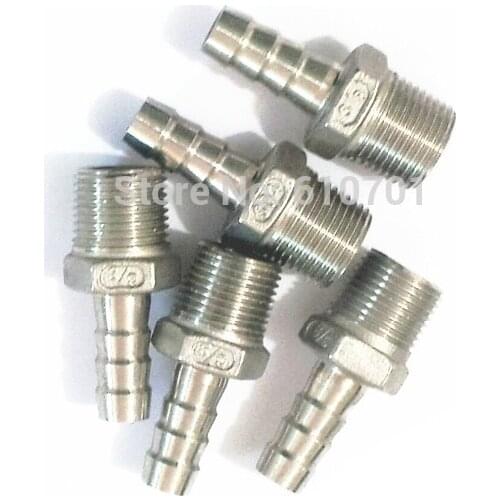 5pcs Stainless Steel 304 Hose Barb 10MM x 3/8" Male BSPT Thread Hex Adapters