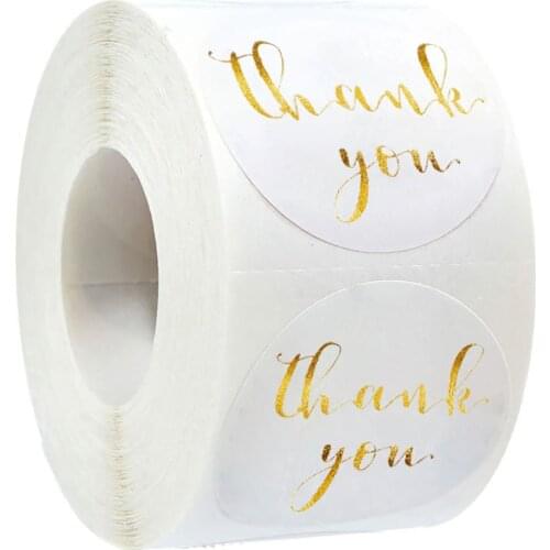 500-1000pcs Gold Foil Thank You Stickers Label Stickers White Seal Paper For Wedding Giveaway Party Favors Labels Scrapbooking